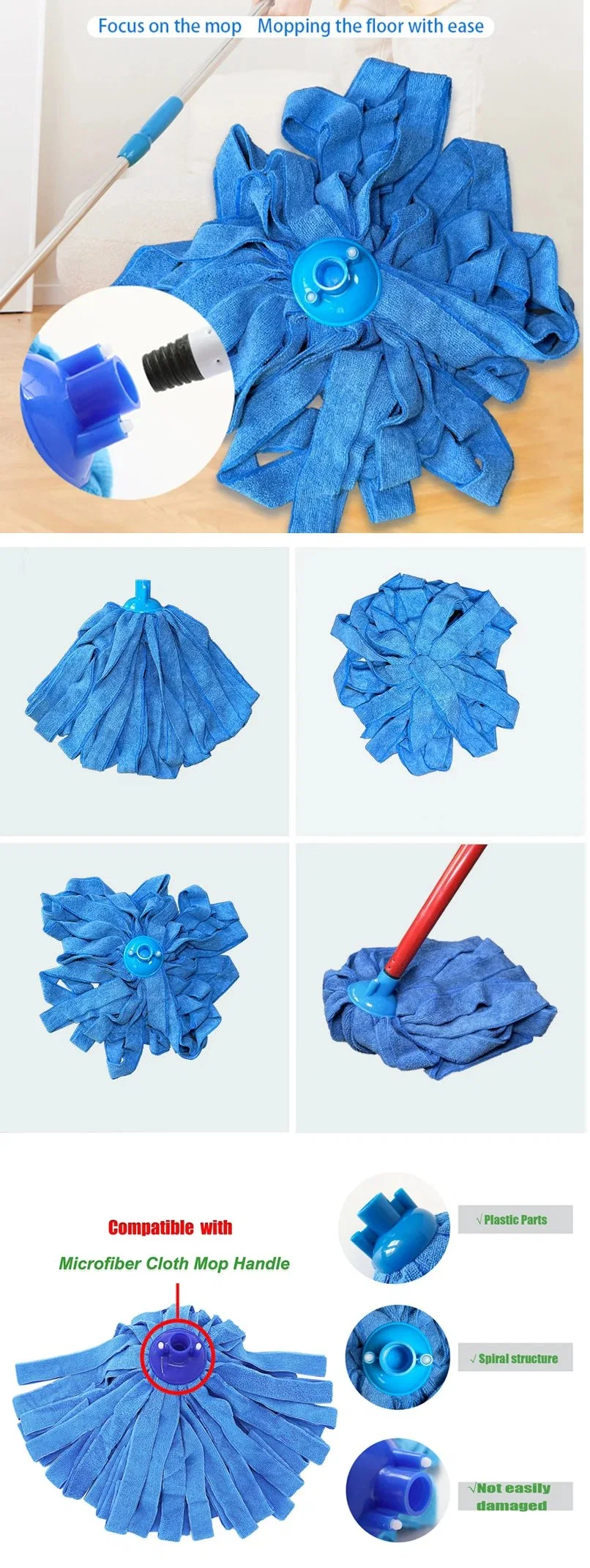 Household Floor Cleaning Products Rotating Plastic Mops Head Replaceable Absorbent Microfiber Strips Cloth Mop