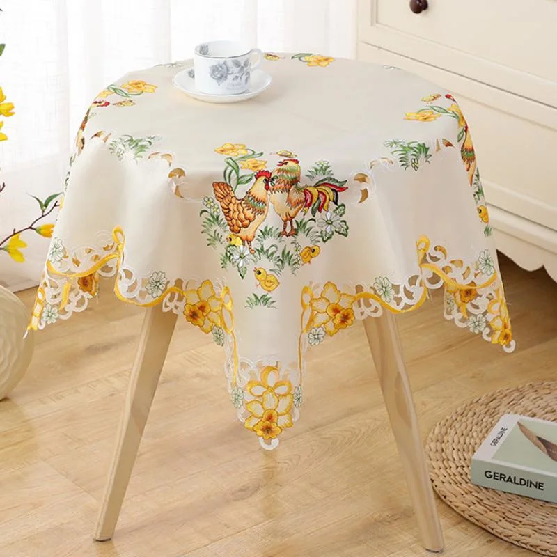 Hot Europe Square 85cm Cartoon Easter Satin Lace Embroidered Table Cover Cloth Towel Kitchen Tablecloth Party Birthday Decor