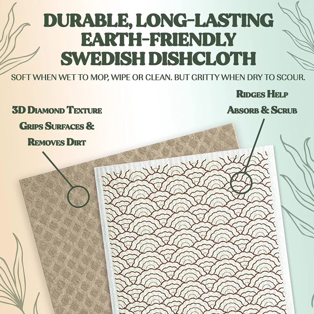 Degradable Reusable Sponge Absorbent Quick Dry Decorative Print Swedish Kitchen Dish Cloths Kitchen Towel