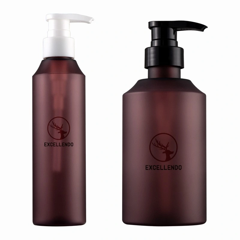 200/500ml Amber Pet Plastic Frosted Wine Red Shower Gel, Body Lotion Cosmetic Depressed Sloping Shoulder Bottle