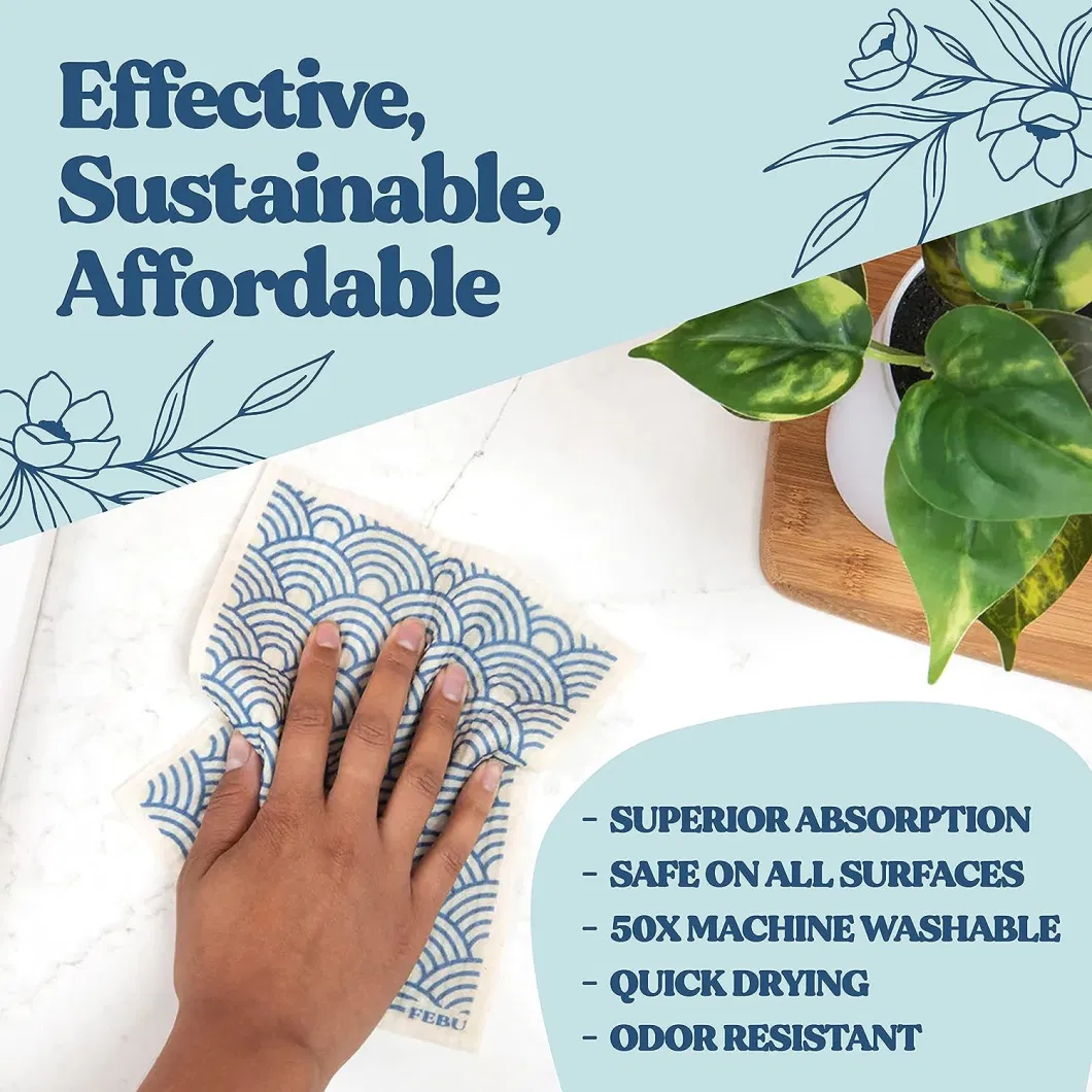 Degradable Reusable Sponge Absorbent Quick Dry Decorative Print Swedish Kitchen Dish Cloths Kitchen Towel