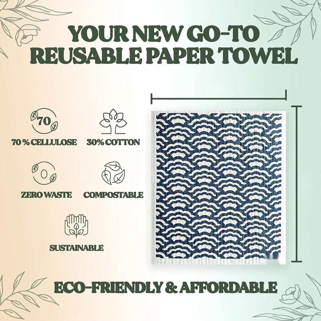 Degradable Reusable Sponge Absorbent Quick Dry Decorative Print Swedish Kitchen Dish Cloths Kitchen Towel