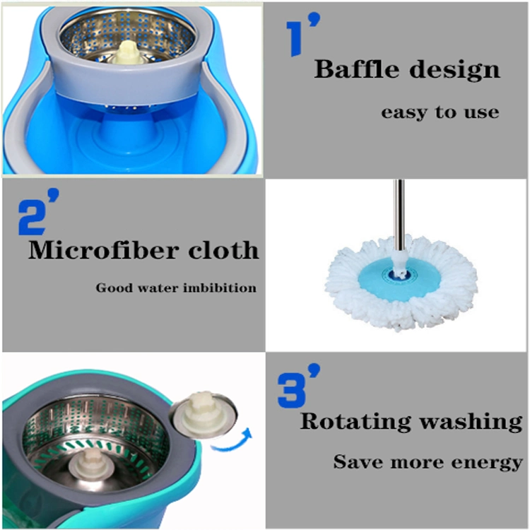 Floor Flat Mop Bucket Microfiber Cloth Lazy Mops Water Cleaning Steel Tray 360 Spin Magic Mop