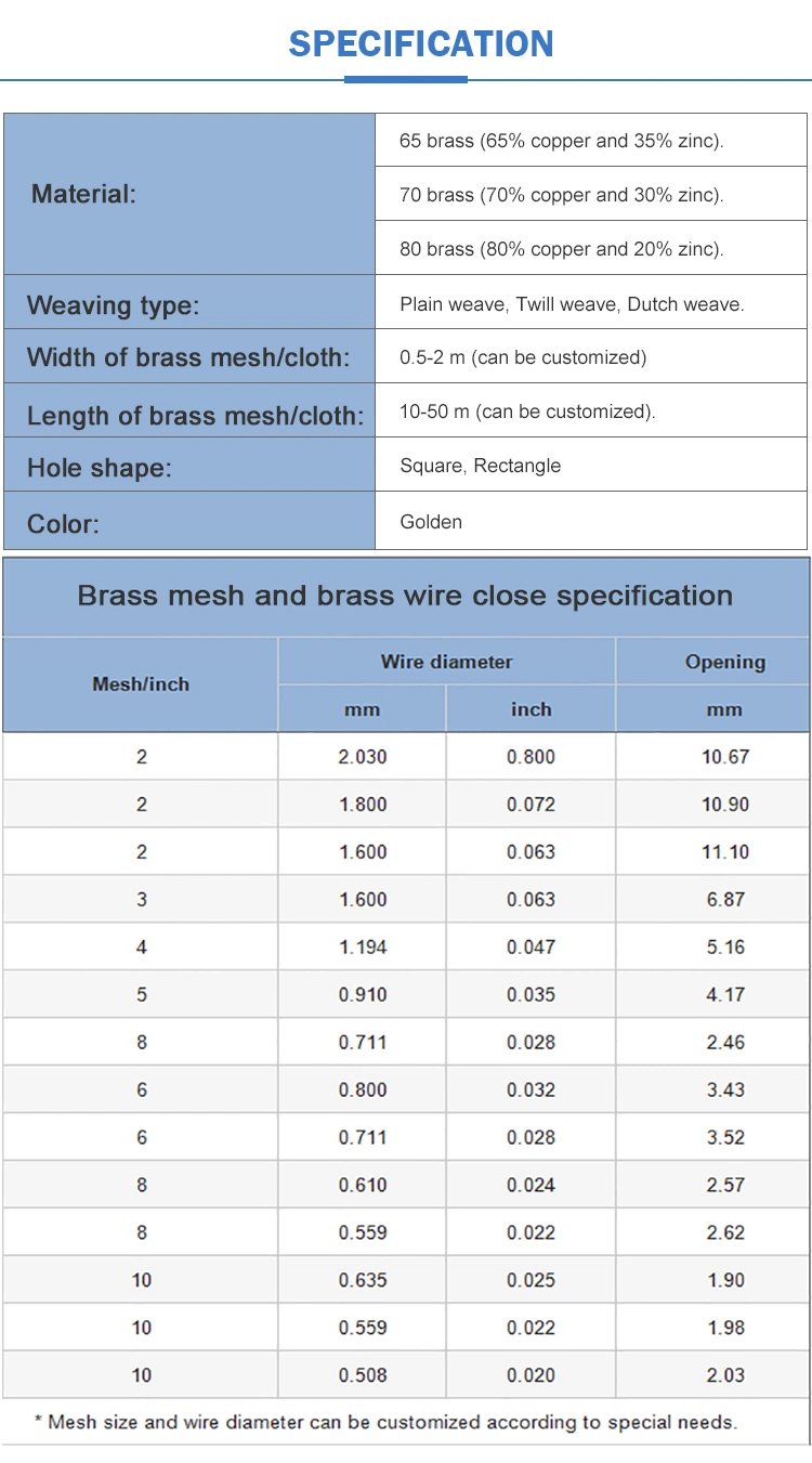 #20 30 40 50 60 70 90 100 Brass Screen Wire Mesh Filter Cloth