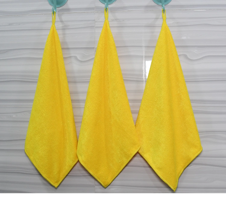 Super Absorbent Shining Yellow Weft Knitting Kitchen Towel with Hanging Loop