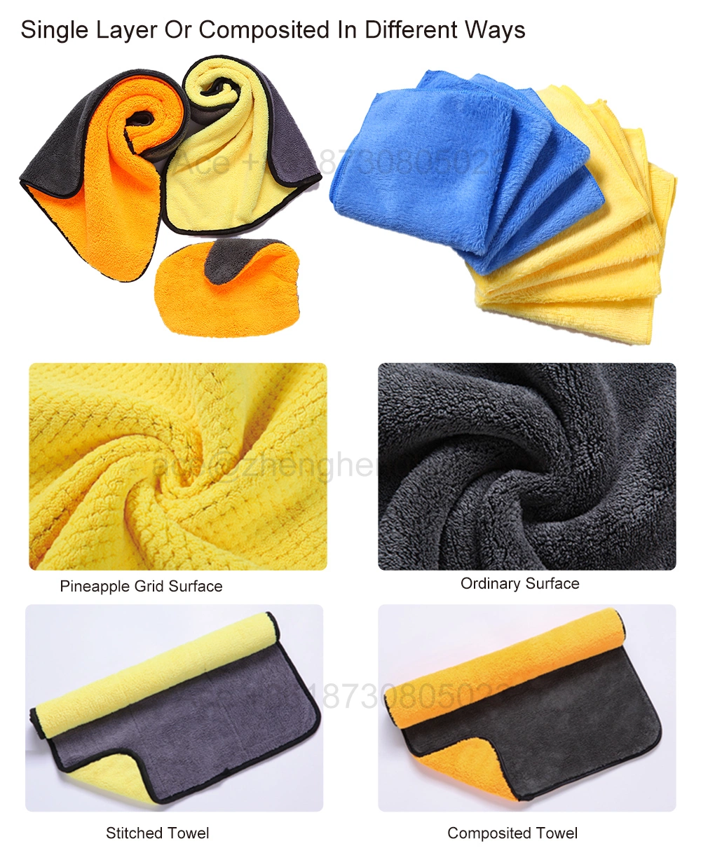 900GSM 40*40cm Embroidery Logo Microfiber Clean Cleaning Cloth for Household Car Care