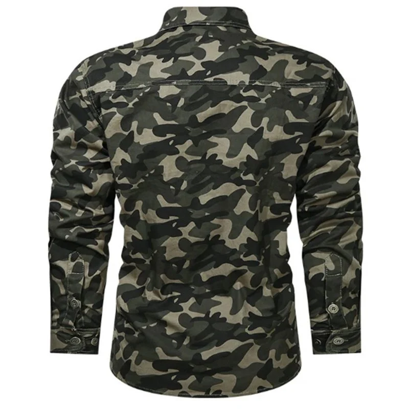 Long Sleeve All Over Camouflage Print Cotton Casual Men Shirts