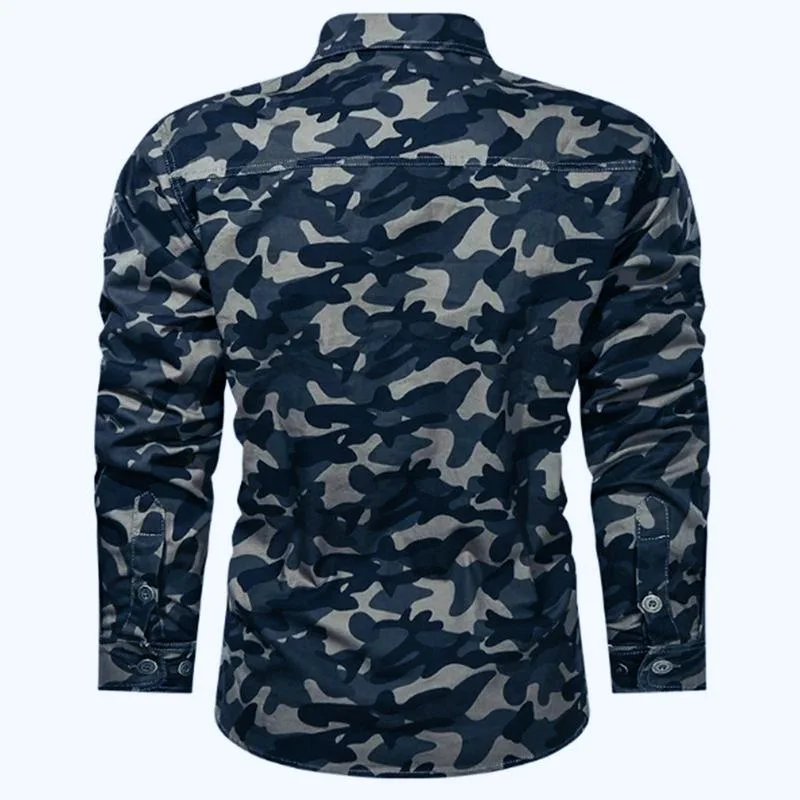 Long Sleeve All Over Camouflage Print Cotton Casual Men Shirts