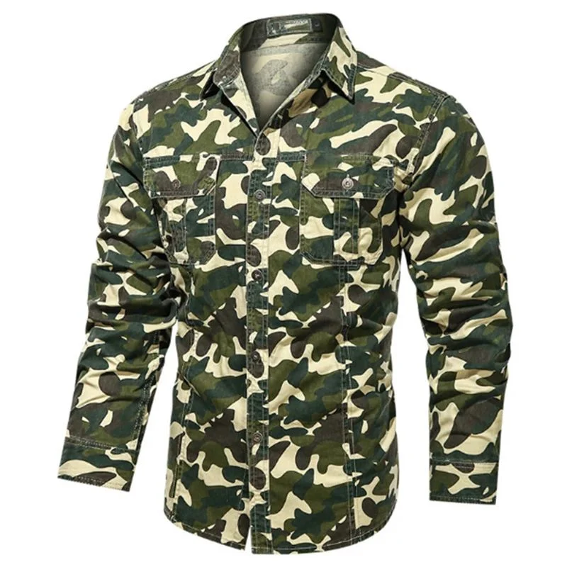 Long Sleeve All Over Camouflage Print Cotton Casual Men Shirts