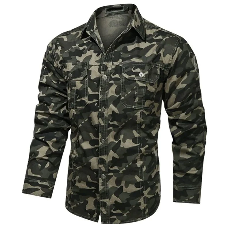 Long Sleeve All Over Camouflage Print Cotton Casual Men Shirts