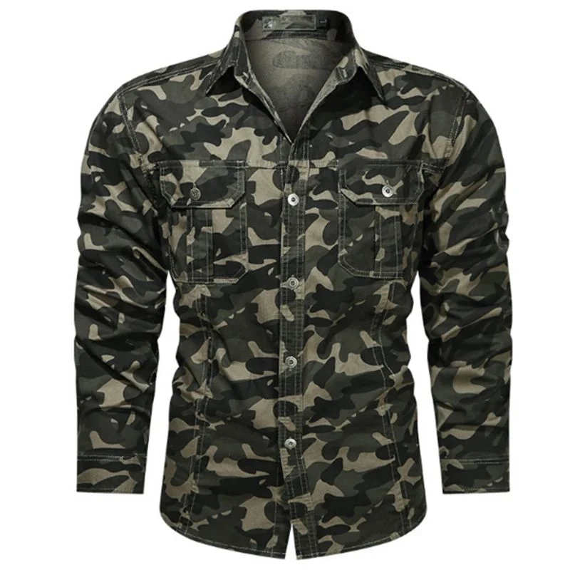 Long Sleeve All Over Camouflage Print Cotton Casual Men Shirts