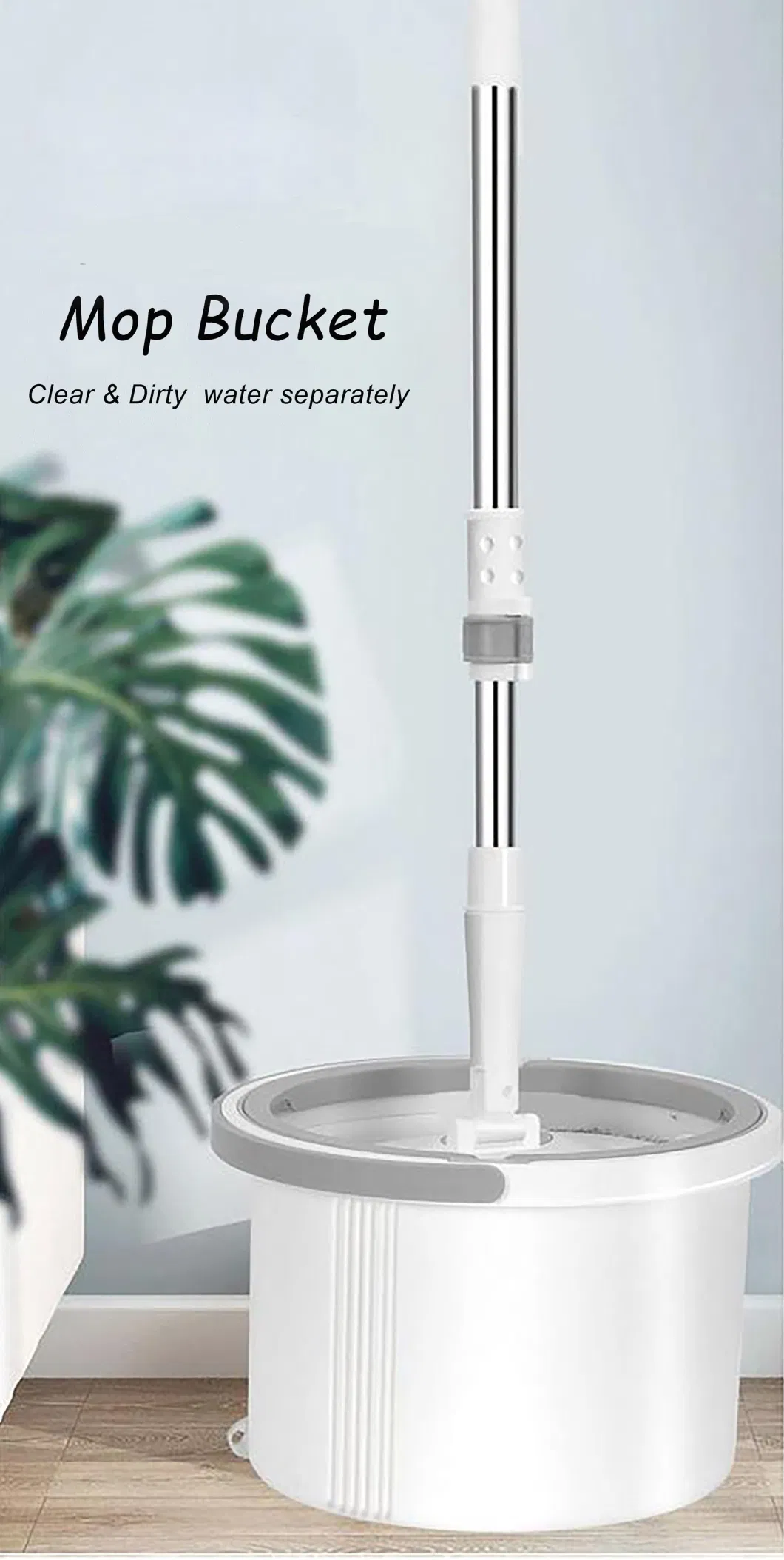 Round Handfree 360 Rotate Spin Flat Mop Bucket with Dirty Water Separated in Magic Wet and Dry Floor Cleaning