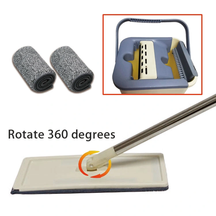 Hand Free Wringing Floor Cleaning Microfiber Mop Pads Wet or Dry Usage on Hardwood Laminate Tile Squeeze Mop and Bucket