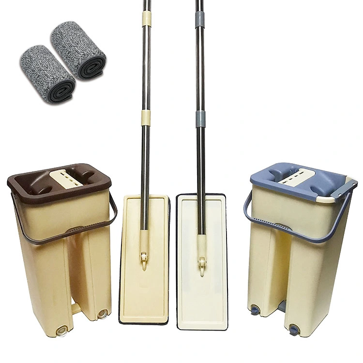 Hand Free Wringing Floor Cleaning Microfiber Mop Pads Wet or Dry Usage on Hardwood Laminate Tile Squeeze Mop and Bucket