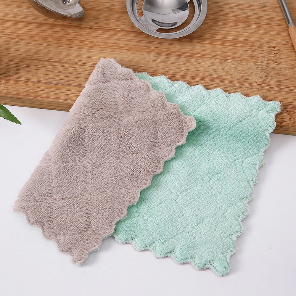 Home Kitchen Thickened Coral Fleece Absorbent Dish Cloth Rag