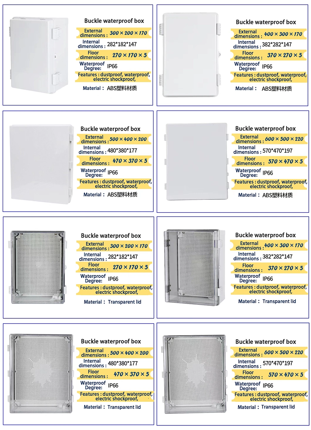 Transparent Electrical Connection Box Electrical Project Enclosure Wall-Mounted Installation for Junction Box for Distribution Box