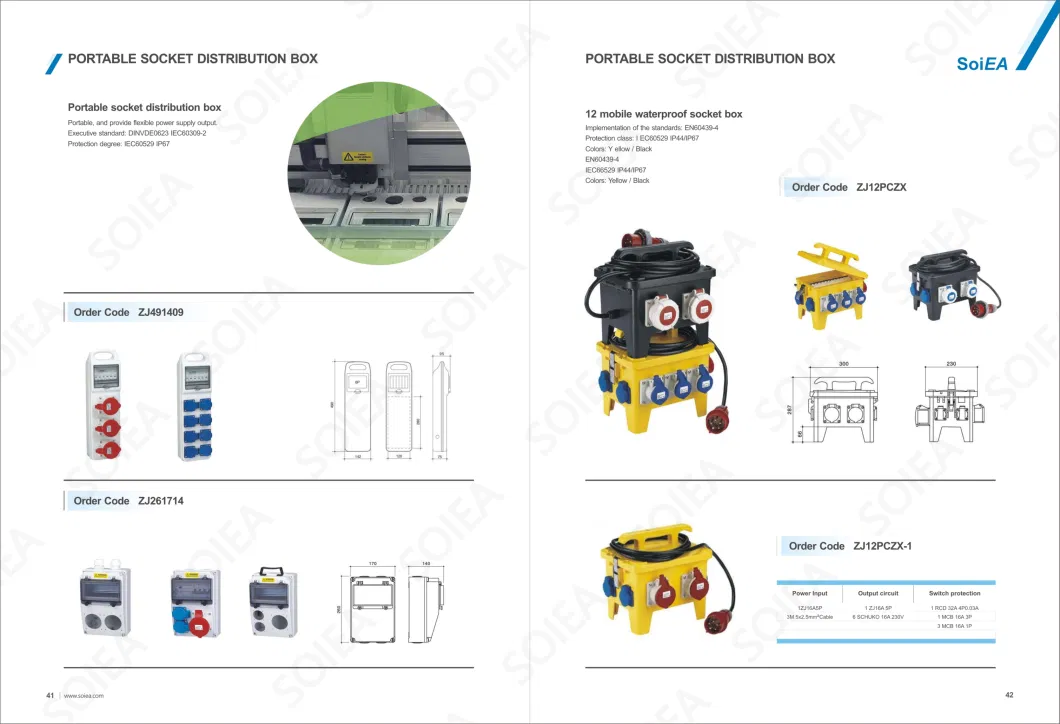 IP67 16A 3p/2p Industrial Combination Power Box Portable Power Distribution Board