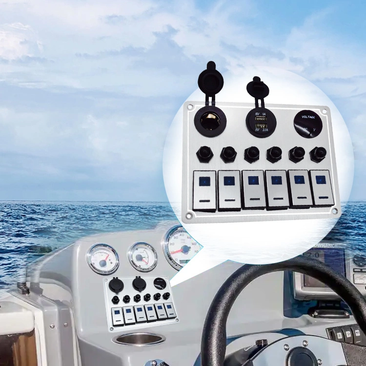 12V 24V Aluminum Boat Marine 6 Gang Car Switch Panel with Circuit Control Relay