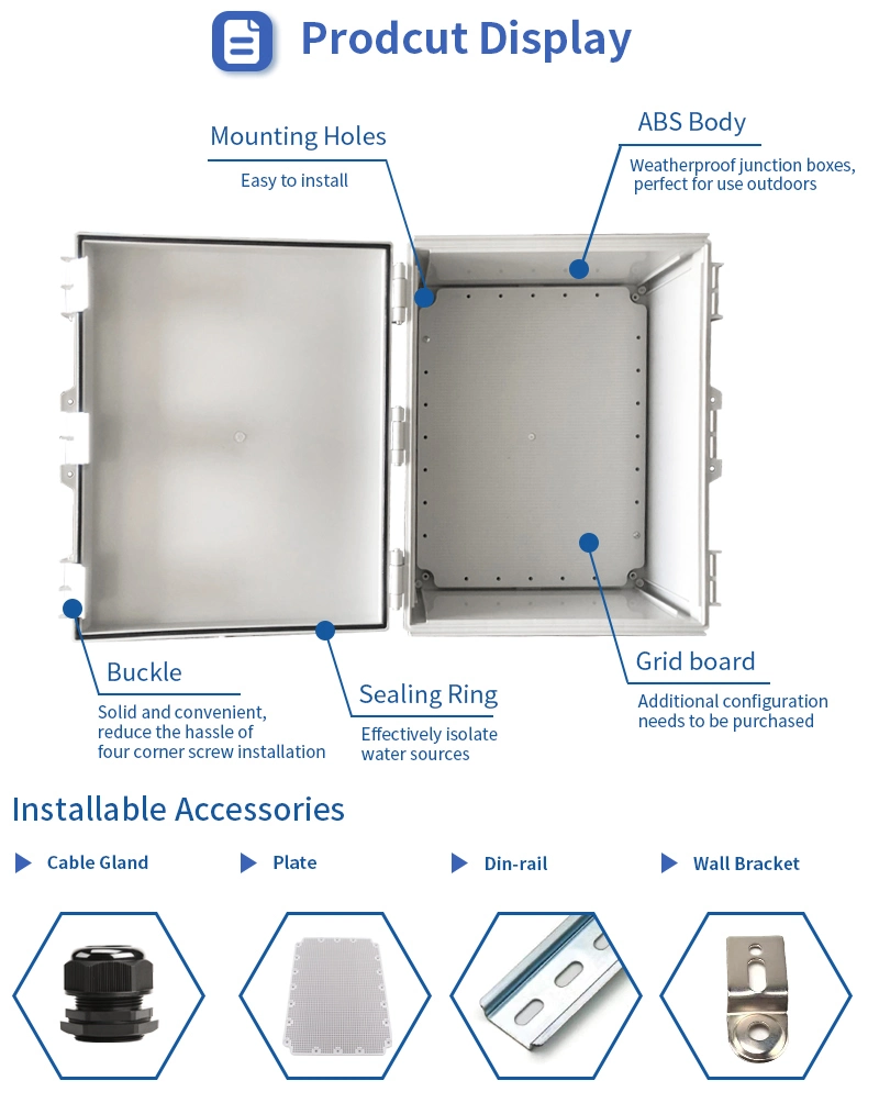 Light Grey Cover Enclosure IP67 Outdoor Waterproof Hinged Plastic Electronic Housing Enclosure ABS Plastic Enclosure 150*150*90mm