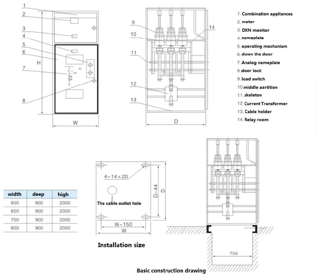 Hxgn 12kv 630A Box-Type Fixed Ring Network Switchgear Power Distribution Cabinet