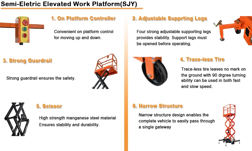 Semi Electric Elevated Work Platform Hydraulic Elevated Platform Self Propelled Lift Platform Panel Control China Manufactory (SJY)