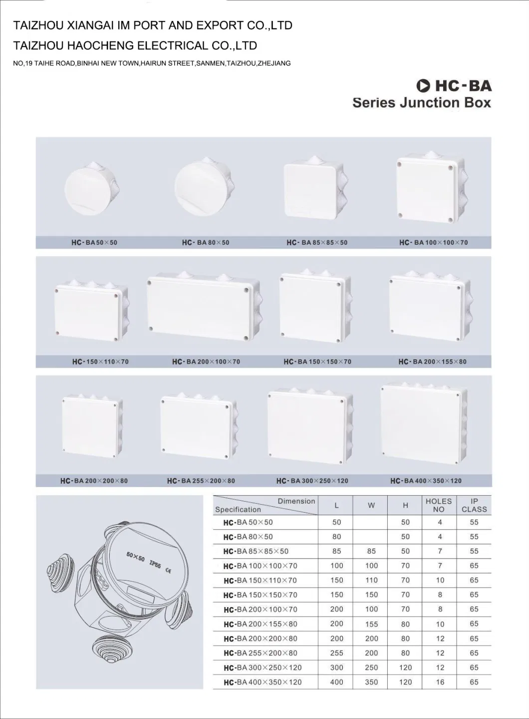 Distribution Box Electrical Box Distribution Hc-Ba Board IP65 Plastic Waterproof