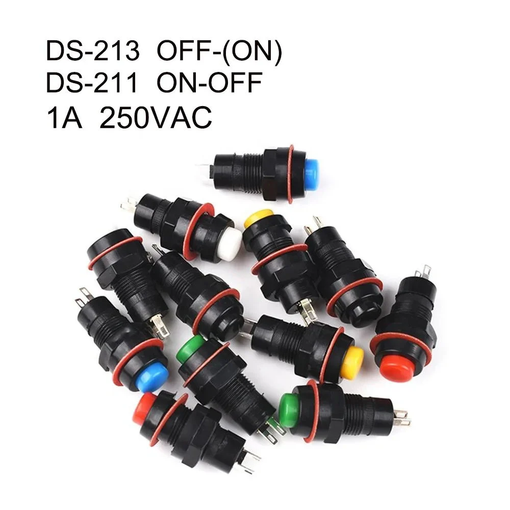 Ds-211 2 Pin Latching Mini Round Push Button Switch 10mm Black Housing