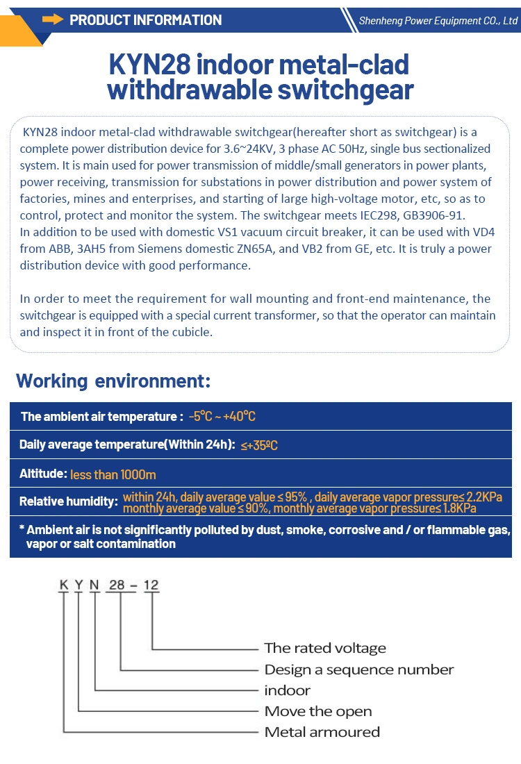 Factory Price Supply Medium Voltage Electrical Power Distribution Equipment for Switchgear