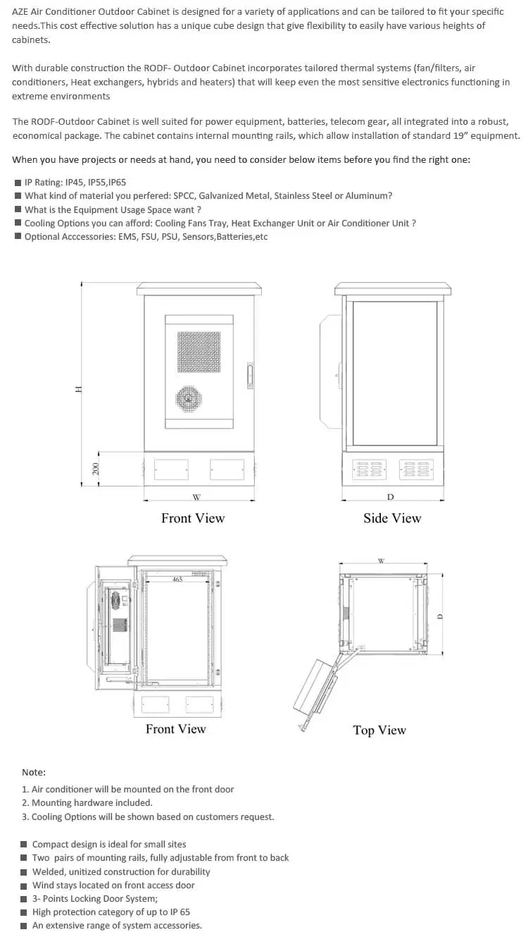 22u 32u 36u 42u NEMA 4 NEMA 4X 19 Inch Waterproof Enclosure Outdoor Telecom Electrical Server Cabinet with AC1000W Air Conditioner