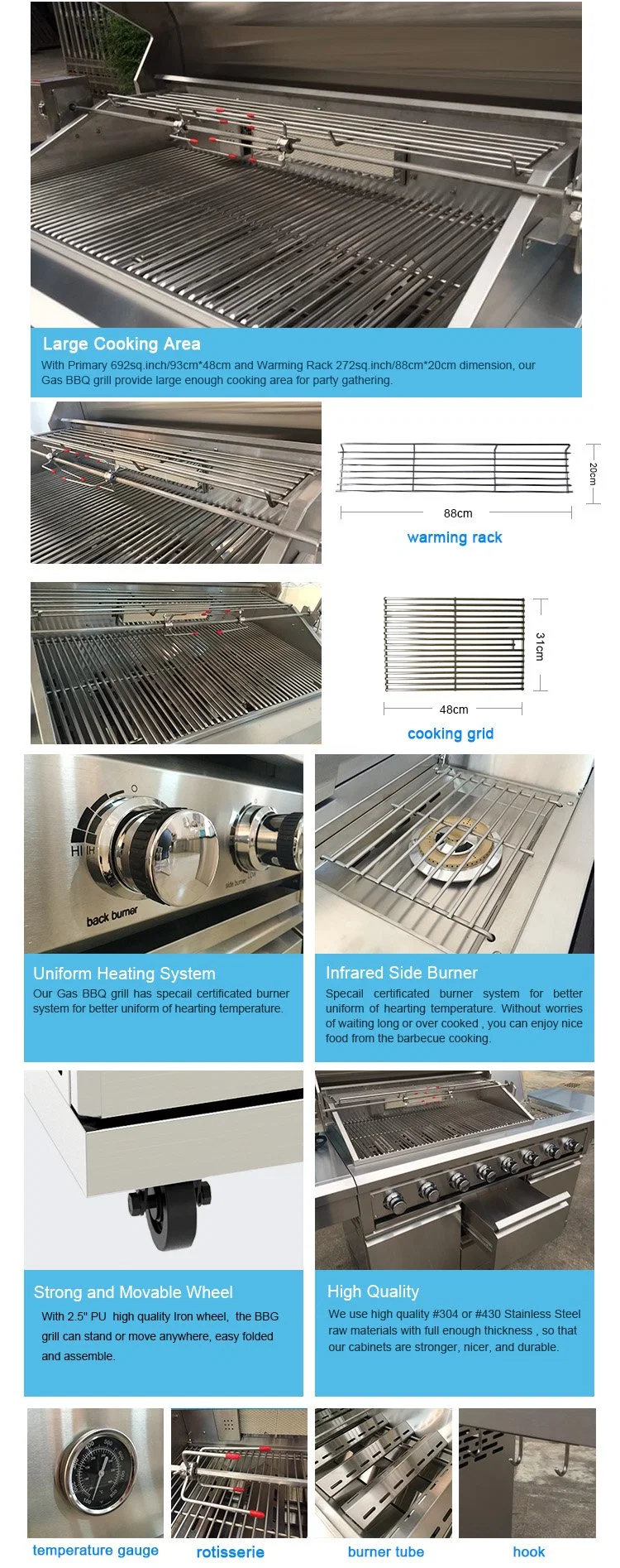 High Quality Korean Modular Kitchen BBQ Gas Grill Cabinet with Shelves