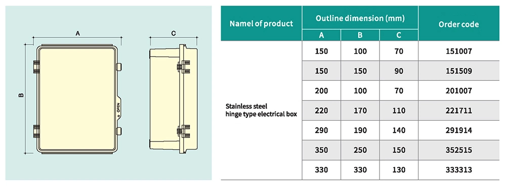 Good Quality Waterproof Power Electrical Junction Box Stainless Steel Hinge Type Electrical Box