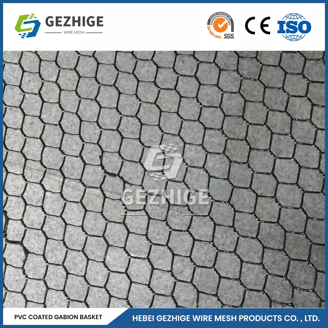 Gezhige 60X80 mm Stone Gabion Box Manufacturers 3.0-4.0mm Selvedge Wire Thickness Industries Galvanized PVC Coated Gabion China Hexagonal Woven Gabions Box