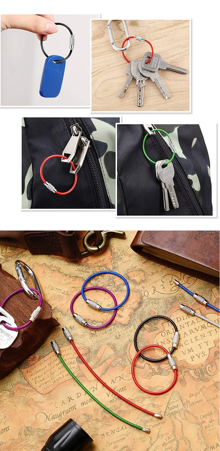 Colored 1.5mm Wire Diameter PVC Coated Stainless Steel Rope Keychain