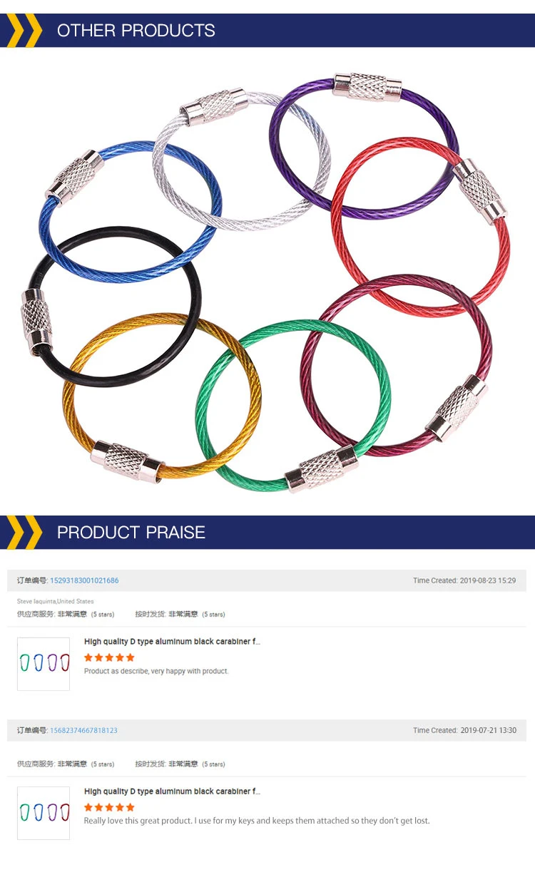 Colored 1.5mm Wire Diameter PVC Coated Stainless Steel Rope Keychain