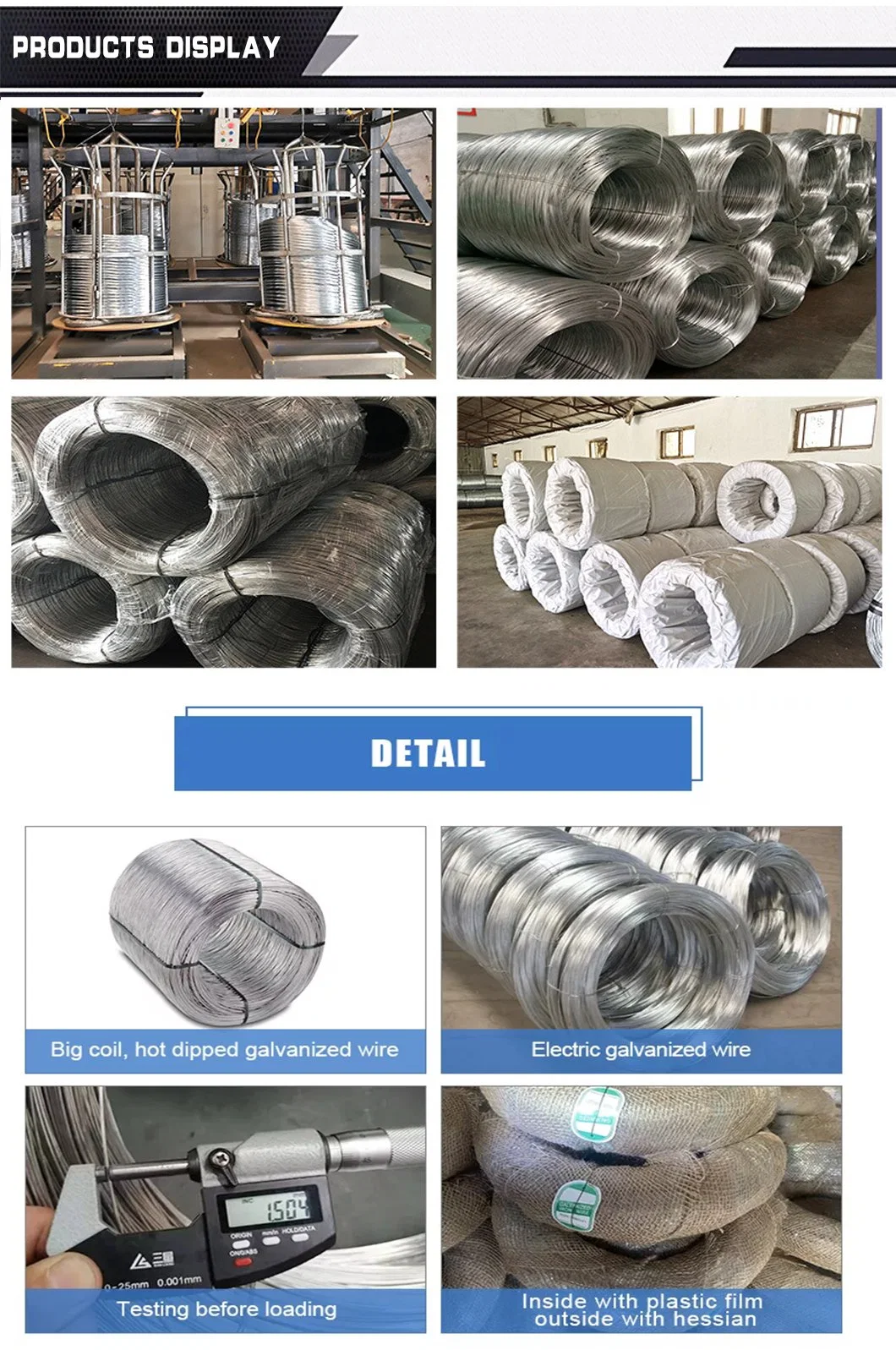 Binding Wire Swg 12 14 Hot Dipped Galvanized Iron Steel Metal Wire Rope Carbon Electro Electric Stainless Steel Wire Meshot DIP Galvanized Steel Wires