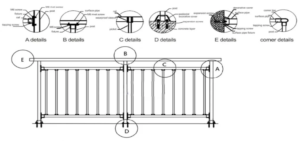 Indoor Wrought Iron Hand Railing Staircase Metal Wire Rope Balustrade Steel Balcony Railing Design Aluminum Fence Stainless Steel Handrail Garden Fence
