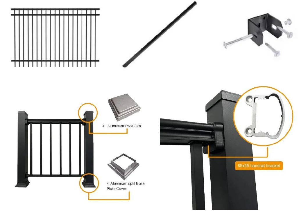 Indoor Wrought Iron Hand Railing Staircase Metal Wire Rope Balustrade Steel Balcony Railing Design Aluminum Fence Stainless Steel Handrail Garden Fence