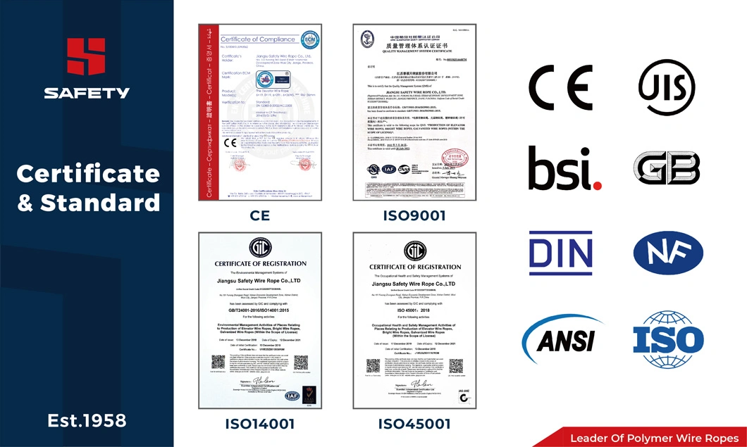 1/2&quot; Inch 9*19s 9X19s Iwrc Iwrf 1570/1770 N/mm2 High-Rise Elevator Lifting Steel Wire Rope Cable Cord Supplier BS DIN En12385 Jisg3525 Available