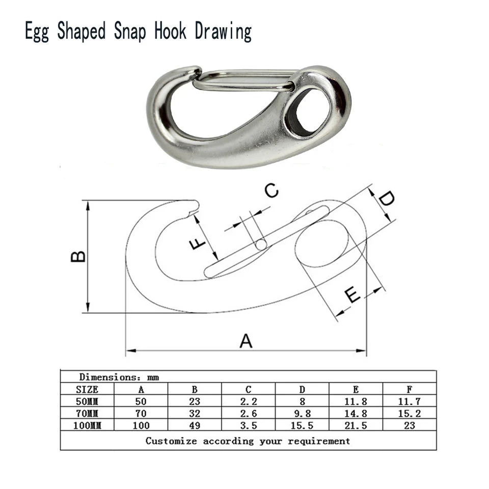 Stainless Steel 304/316 Rope Connector Egg Safety Lock Shaped Carabiner Oval Snap Hook