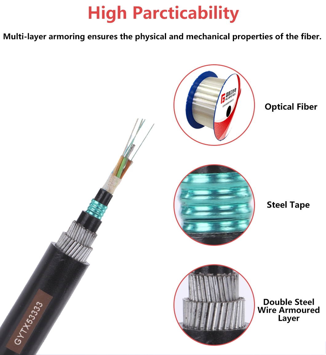 Fcj Outdoor Cable GYTS 48 Cores Steel Wire Fiber Optic Cable