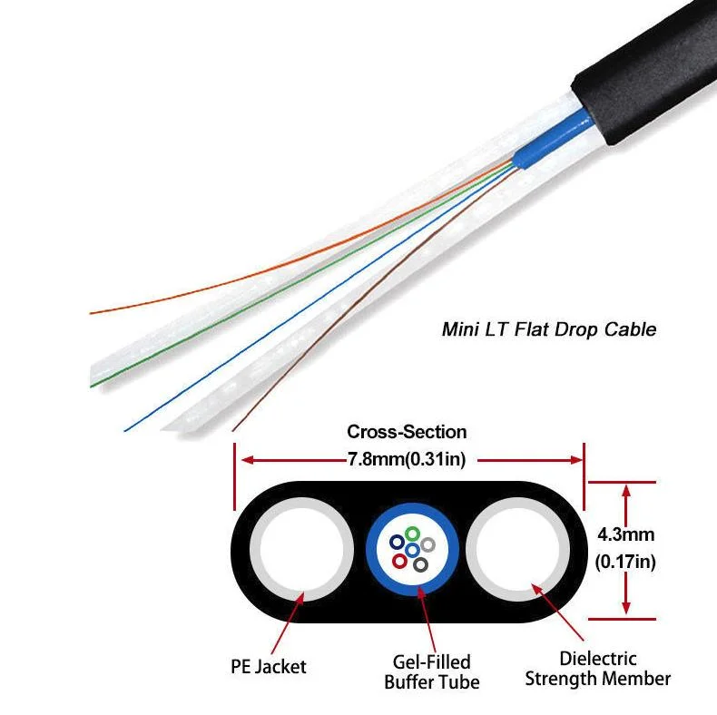 Outdoor/Indoor Steel Wire Fiber Optic FTTH 1 Core 2 Core 4 Core FTTH Drop Cable