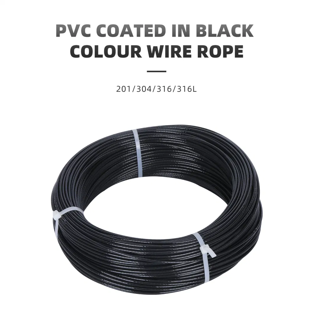 Black PVC Nylon Coated Stainless Steel Wire Rope Supplier Manufacture