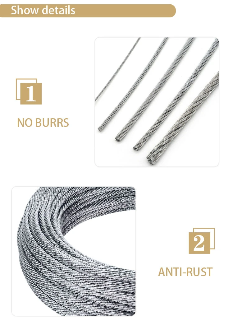 7*7/7*19 1/8&quot; Galvanized/PVC Coated Round Strand Steel Wire Rope/Stainless Steel Wire Rope