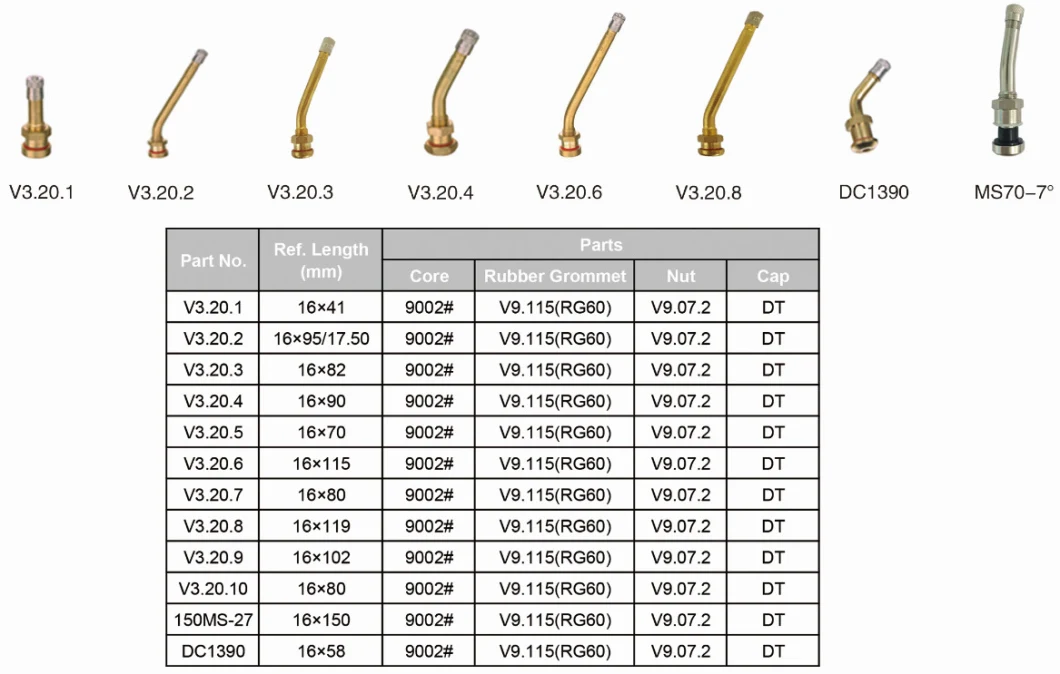 Tire Valve V3.20 Series O-Ring Seal Clamp-in Brass Tire Valve for Truck and Bus