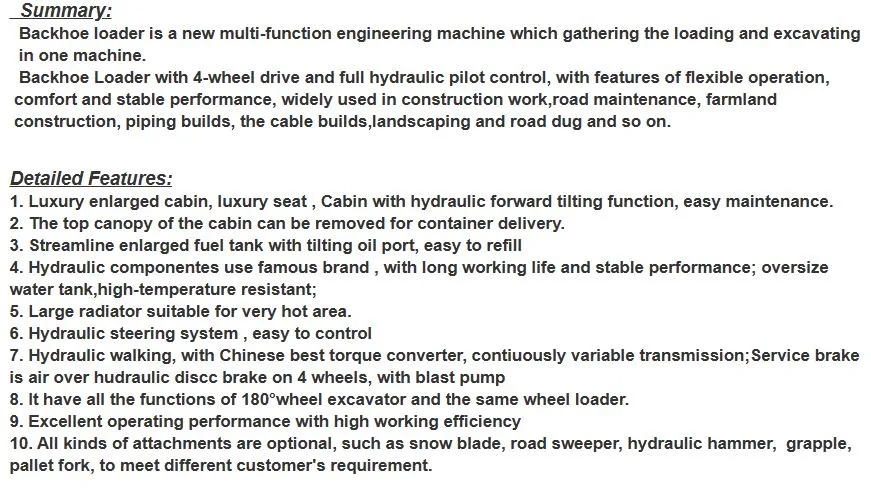 Precise Backhoe Loader Wheel Loader with Measured Digging and Loading Capabilities