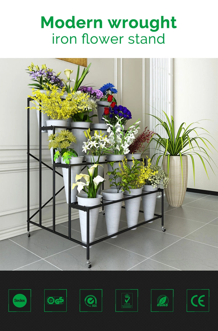 Modern Metal Craft Flower Stand with Wheels