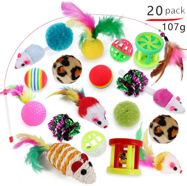 2022 21PCS Cat Toys Interactive Kitten Toys Assortments Tunnel Balls Fish Feather Teaser Wand Mice