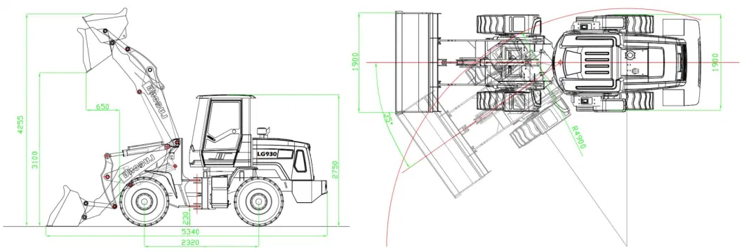 Lugong 65kw Loader T930 4WD Hyundai Wheel Loader