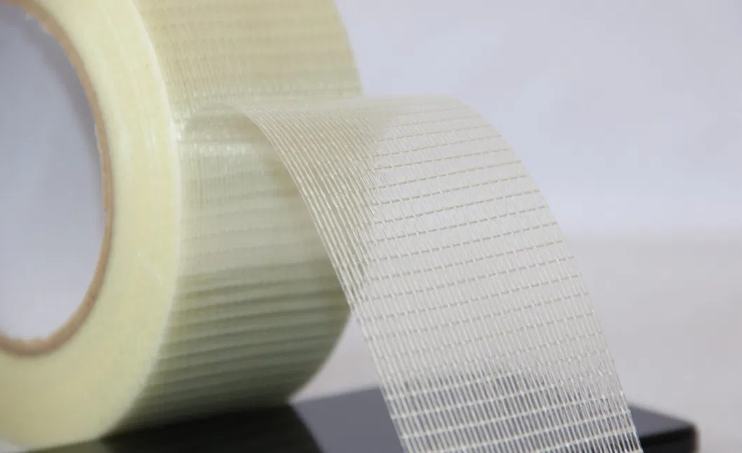 Heavy Packing Transparent Acrylic Self Adhesive Reinforced Straight Strapping Mesh Cross Fiberglass Filament Tape