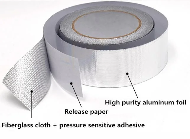 Solvent Self Adhesive HVAC Laminated Fireproof Fiberglass Foil 18u Aluminum Glass Cloth Tape